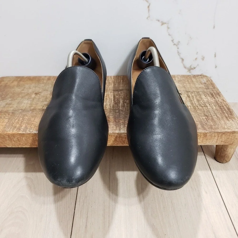 Calvin Klein Orabela Leather Flats Womens 10 Black Loafer Ballet Minimalist‎